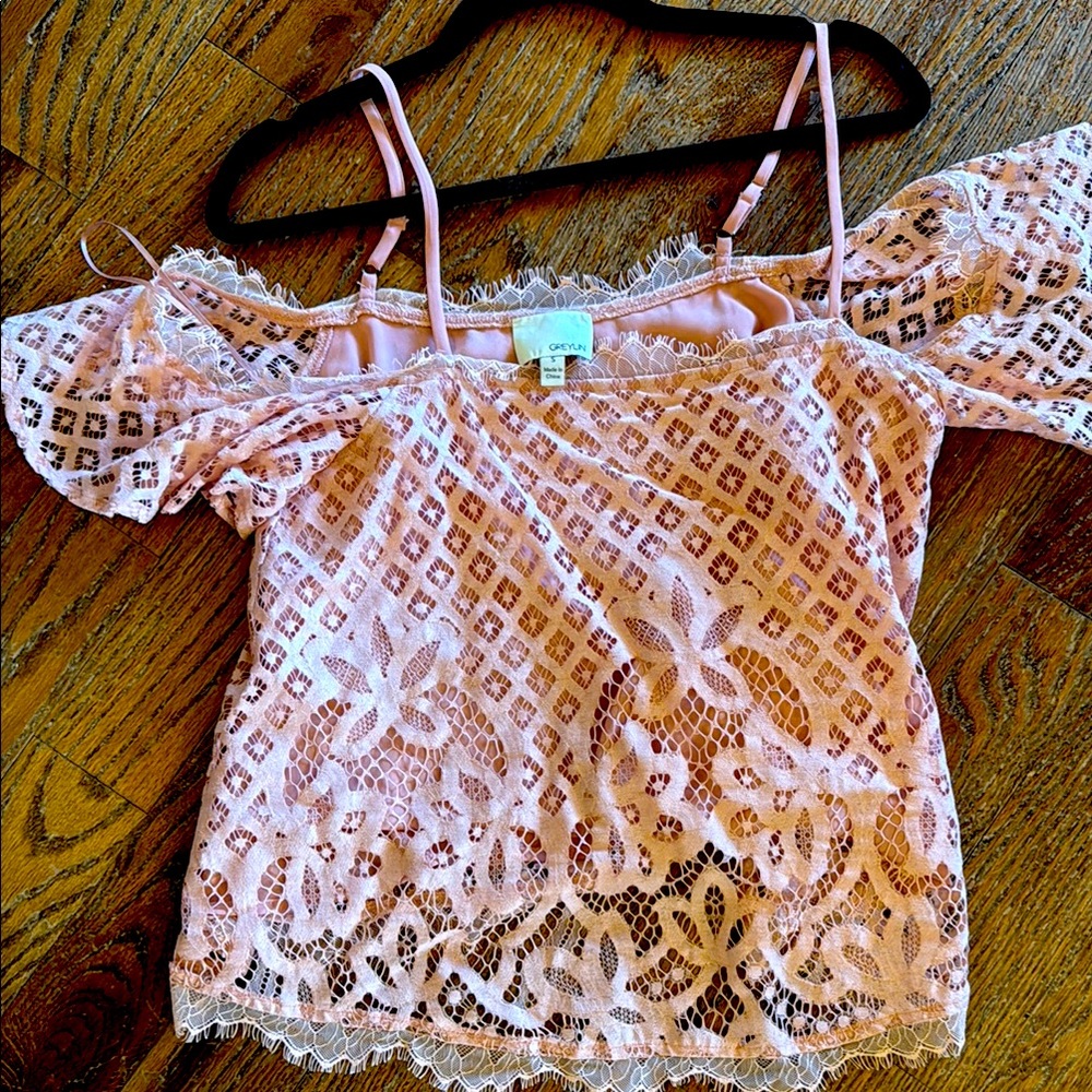 Pink Lace Off-Shoulder Top